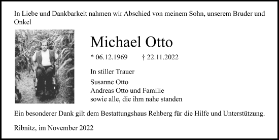 Traueranzeige von Michael Otto von Ostsee-Zeitung GmbH