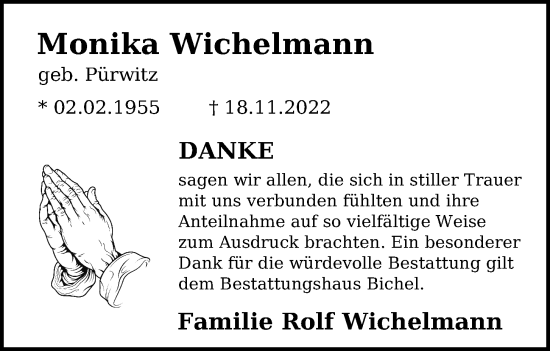 Traueranzeige von Monika Wichelmann von Kieler Nachrichten