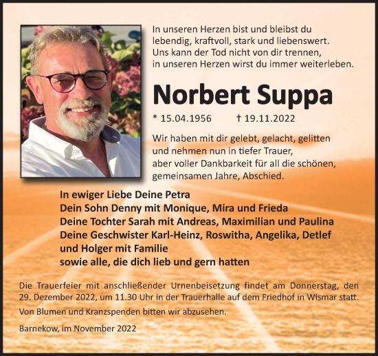 Traueranzeige von Norbert Suppa von Ostsee-Zeitung GmbH