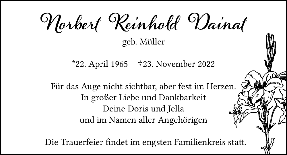  Traueranzeige für Norbert Reinhold Dainat vom 03.12.2022 aus Kieler Nachrichten