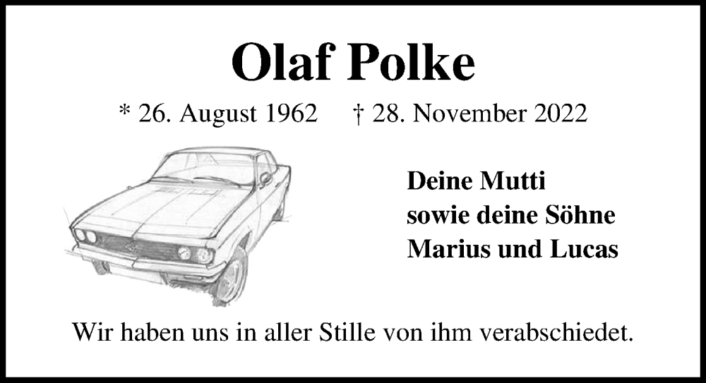  Traueranzeige für Olaf Polke vom 11.12.2022 aus Lübecker Nachrichten