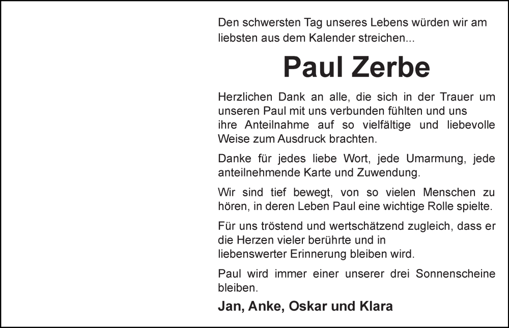  Traueranzeige für Paul Zerbe vom 24.12.2022 aus Ostsee-Zeitung GmbH