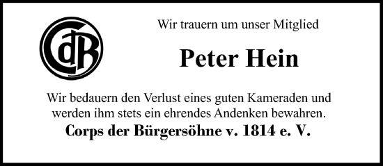 Traueranzeige von Peter Hein von Peiner Allgemeine Zeitung