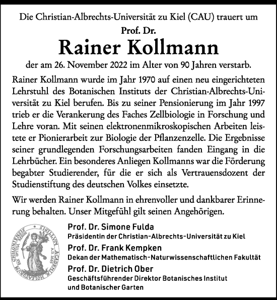 Traueranzeige von Rainer Kollmann von Kieler Nachrichten