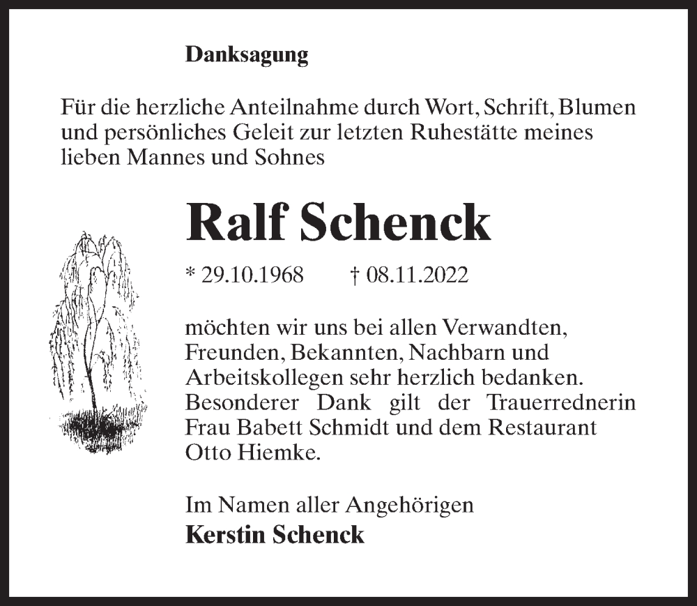  Traueranzeige für Ralf Schenck vom 10.12.2022 aus Märkischen Allgemeine Zeitung