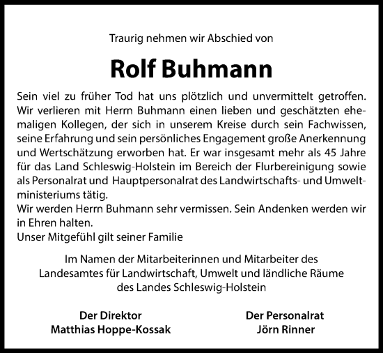 Traueranzeige von Rolf Buhmann von Kieler Nachrichten
