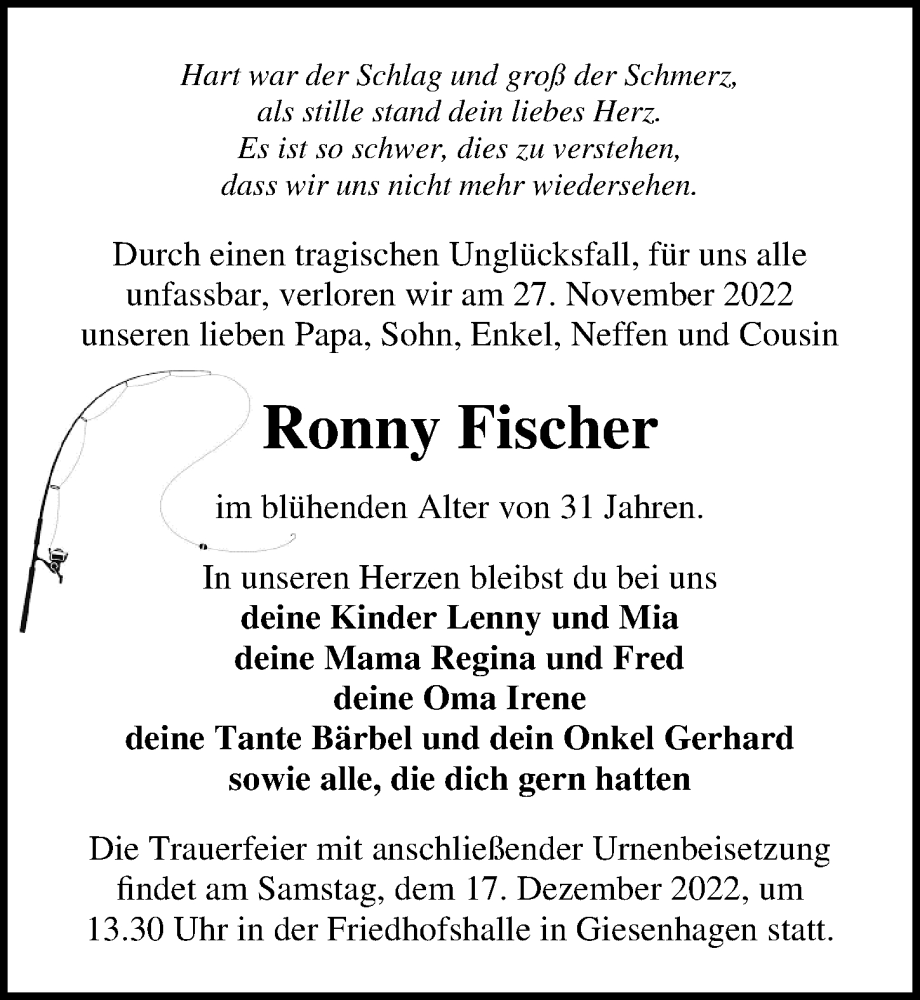  Traueranzeige für Ronny Fischer vom 10.12.2022 aus Märkischen Allgemeine Zeitung