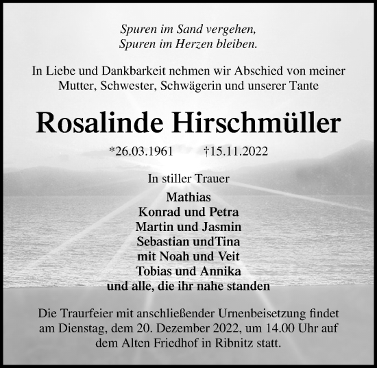 Traueranzeige von Rosalinde Hirschmüller von Ostsee-Zeitung GmbH