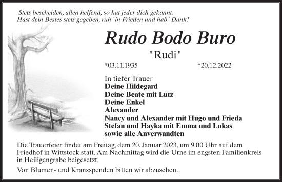 Traueranzeige von Rudo Bodo Buro von Märkischen Allgemeine Zeitung
