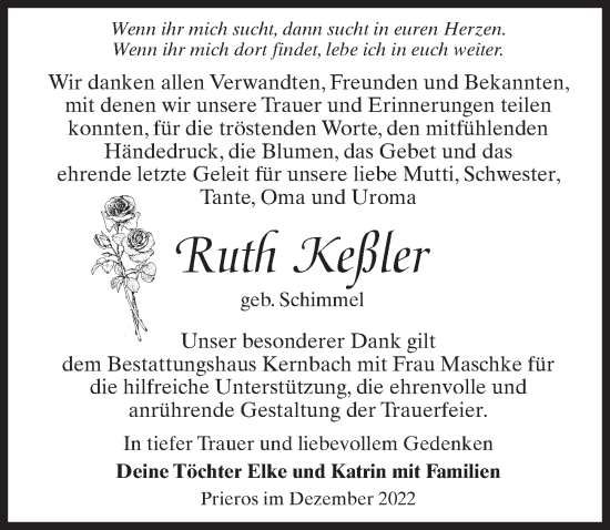 Traueranzeige von Ruth Keßler von Märkischen Allgemeine Zeitung
