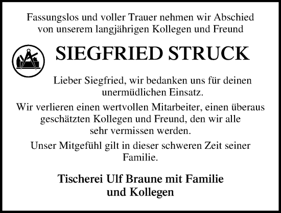 Traueranzeige von Siegfried Struck von Ostsee-Zeitung GmbH