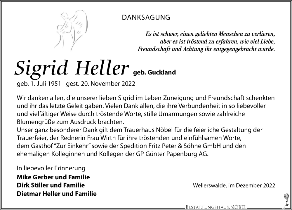  Traueranzeige für Sigrid Heller vom 24.12.2022 aus Leipziger Volkszeitung
