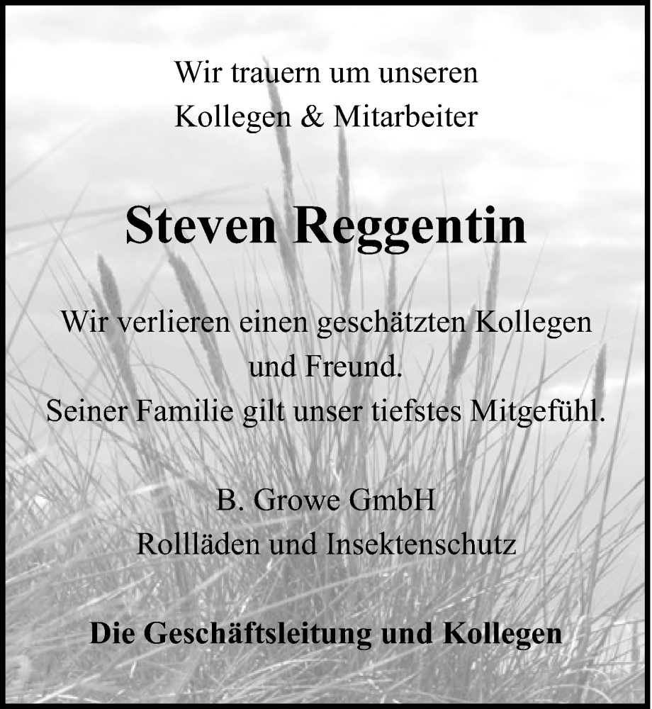  Traueranzeige für Steven Reggentin vom 03.12.2022 aus Märkischen Allgemeine Zeitung