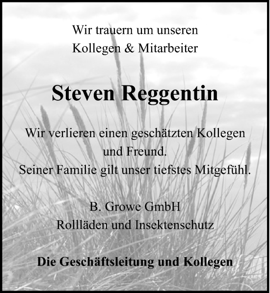 Traueranzeige von Steven Reggentin von Märkischen Allgemeine Zeitung