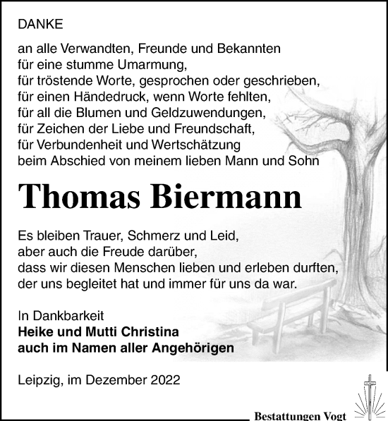 Traueranzeige von Thomas Biermann von Leipziger Volkszeitung