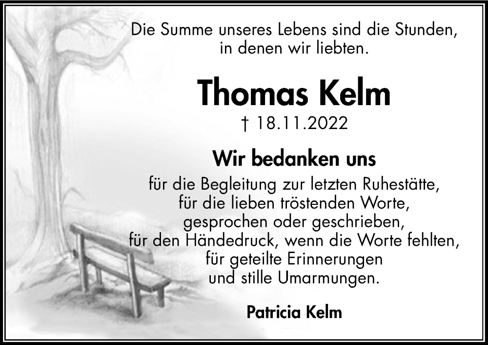  Traueranzeige für Thomas Kelm vom 10.12.2022 aus Aller Zeitung