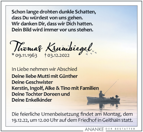 Traueranzeige von Thomas Krumbiegel von Leipziger Volkszeitung