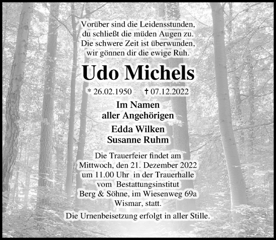 Traueranzeige von Udo Michels von Ostsee-Zeitung GmbH