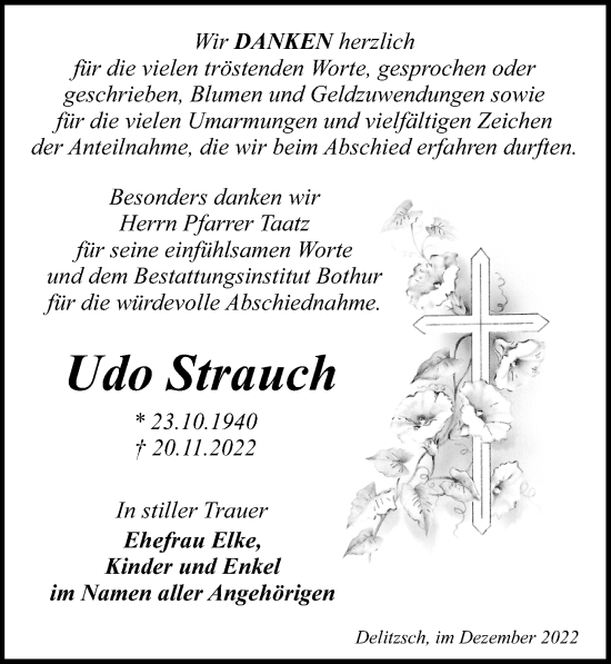 Traueranzeige von Udo Strauch von Leipziger Volkszeitung