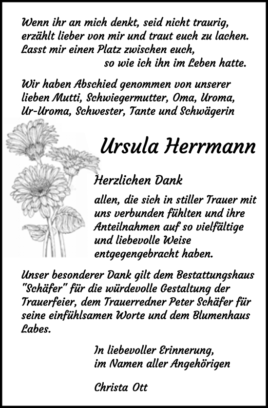 Traueranzeige von Ursula Herrmann von Märkischen Allgemeine Zeitung