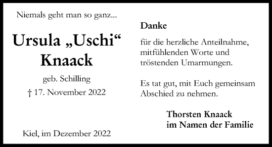 Traueranzeige von Ursula  Knaack von Kieler Nachrichten