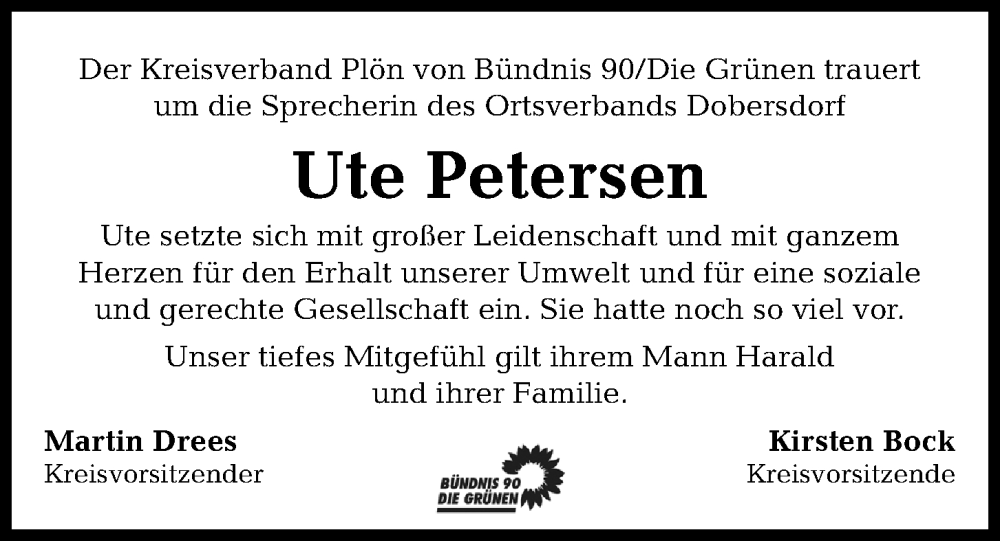  Traueranzeige für Ute Petersen vom 14.12.2022 aus Kieler Nachrichten