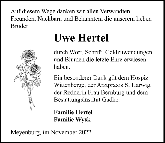 Traueranzeige von Uwe Hertel von Märkischen Allgemeine Zeitung