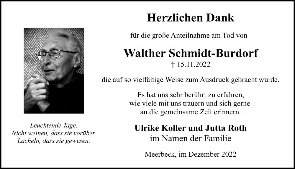  Traueranzeige für Walther Schmidt-Burdorf vom 10.12.2022 aus Schaumburger Nachrichten