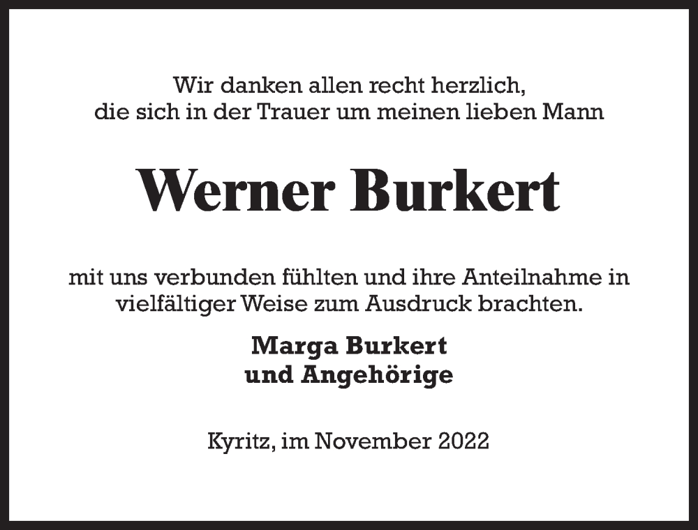  Traueranzeige für Werner Burkert vom 03.12.2022 aus Märkischen Allgemeine Zeitung