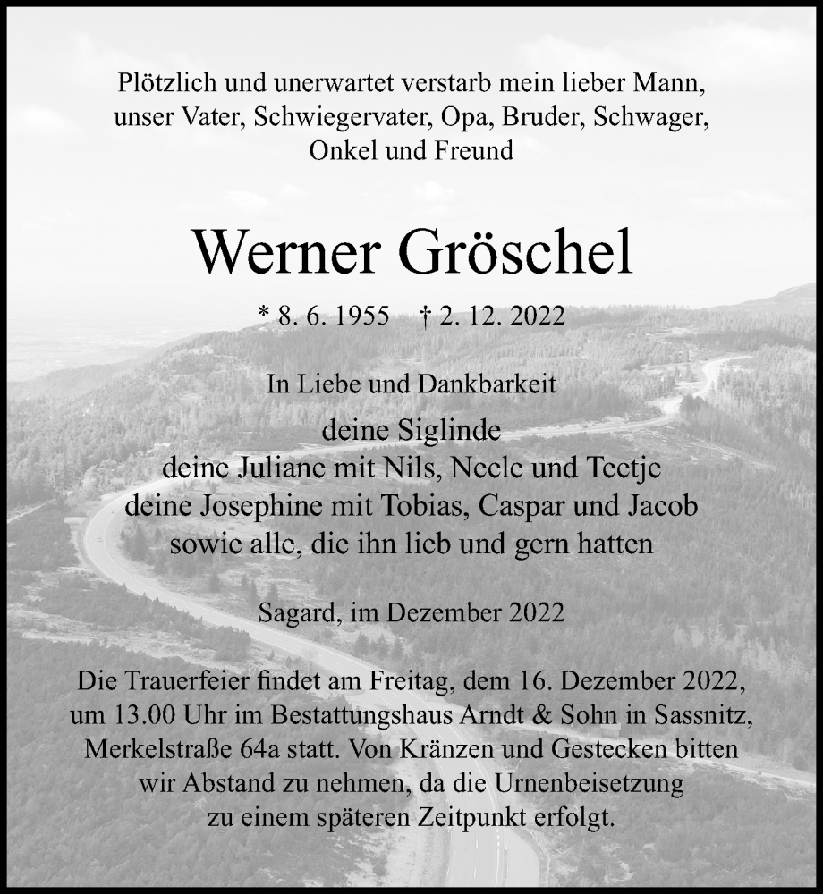  Traueranzeige für Werner Gröschel vom 10.12.2022 aus Ostsee-Zeitung GmbH