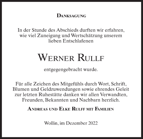 Traueranzeige von Werner Rulf von Märkischen Allgemeine Zeitung