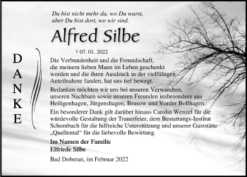 Traueranzeige von Alfred Silbe von Ostsee-Zeitung GmbH