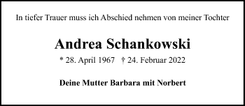 Traueranzeige von Andrea Schankowski von Lübecker Nachrichten