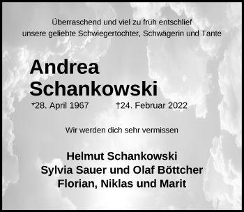 Traueranzeige von Andrea Schankowski von Lübecker Nachrichten