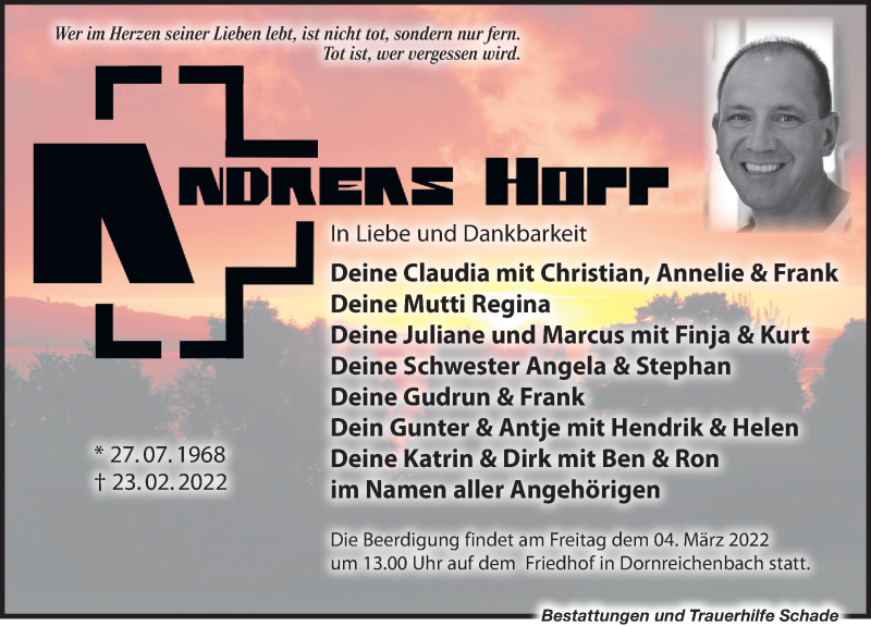 Traueranzeige für Andreas Hopp vom 26.02.2022 aus Leipziger Volkszeitung