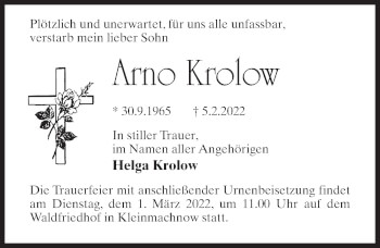 Traueranzeige von Arno Krolow von Märkischen Allgemeine Zeitung