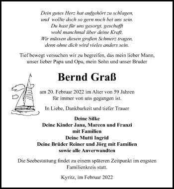 Traueranzeige von Bernd Graß von Märkischen Allgemeine Zeitung
