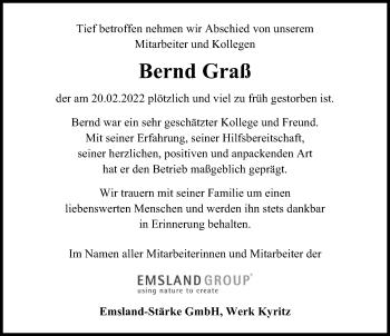 Traueranzeige von Bernd Graß von Märkischen Allgemeine Zeitung