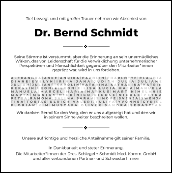 Traueranzeige von Bernd Schmidt von Göttinger Tageblatt