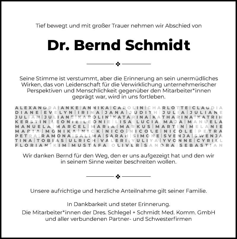  Traueranzeige für Bernd Schmidt vom 12.02.2022 aus Göttinger Tageblatt