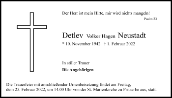 Traueranzeige von Detlev Volker Hagen Neustadt von Märkischen Allgemeine Zeitung