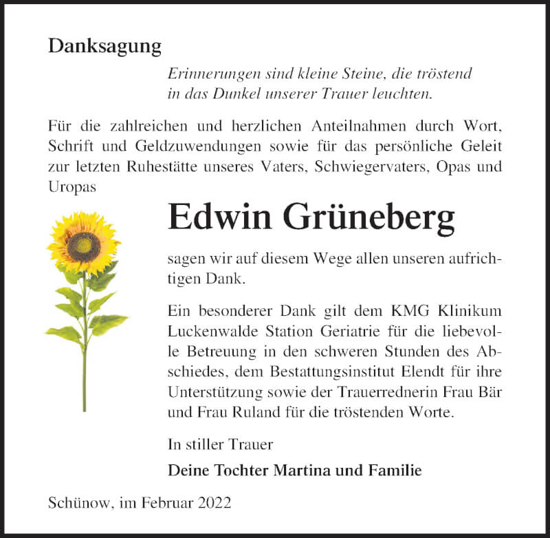 Traueranzeige für Edwin Grüneberg vom 19.02.2022 aus Märkischen Allgemeine Zeitung