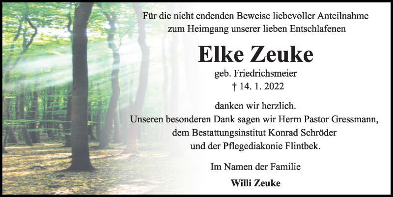  Traueranzeige für Elke Zeuke vom 05.02.2022 aus Kieler Nachrichten