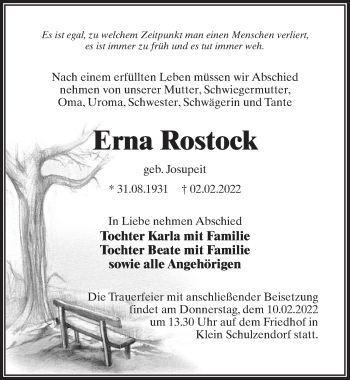 Traueranzeige von Erna Rostock von Märkischen Allgemeine Zeitung