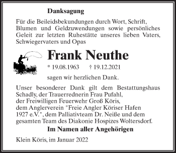 Traueranzeige von Frank Neuthe von Märkischen Allgemeine Zeitung