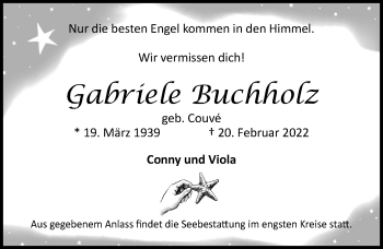 Traueranzeige von Gabriele Buchholz von Lübecker Nachrichten