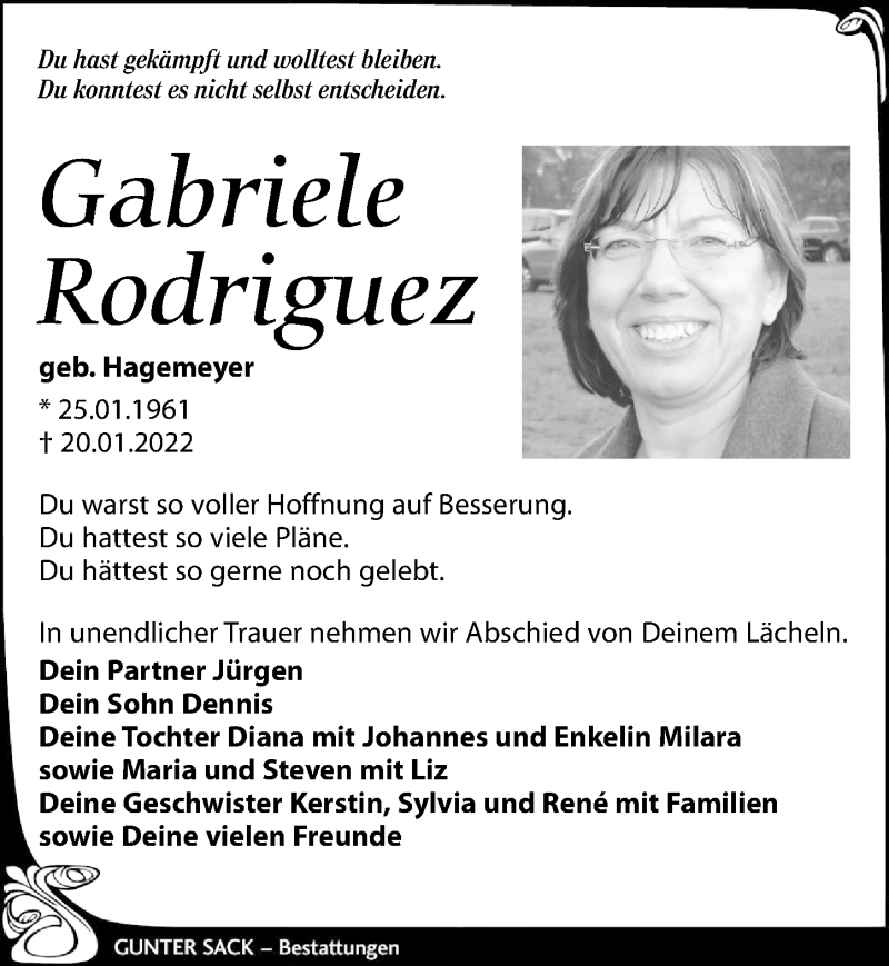  Traueranzeige für Gabriele Rodriguez vom 05.02.2022 aus Leipziger Volkszeitung