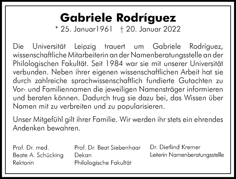  Traueranzeige für Gabriele Rodriguez vom 05.02.2022 aus Leipziger Volkszeitung