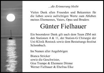 Traueranzeige von Günter Fielhauer von Ostsee-Zeitung GmbH