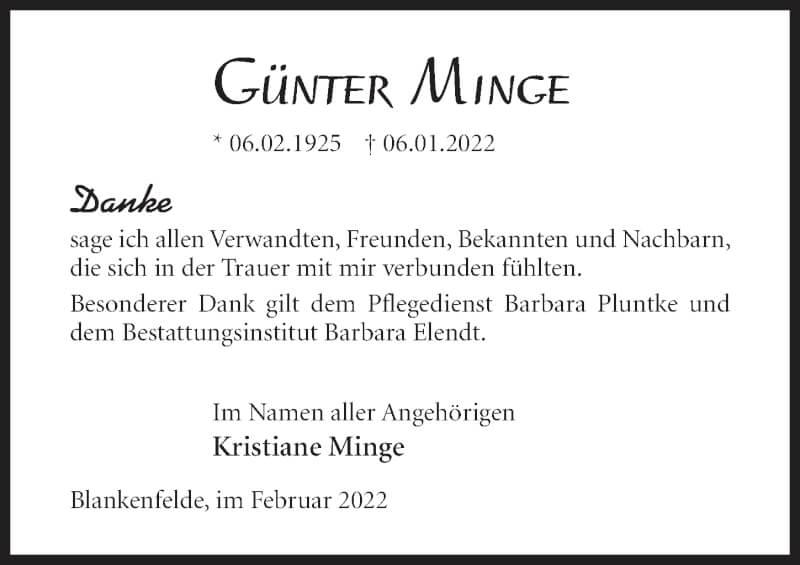  Traueranzeige für Günter Minge vom 19.02.2022 aus Märkischen Allgemeine Zeitung